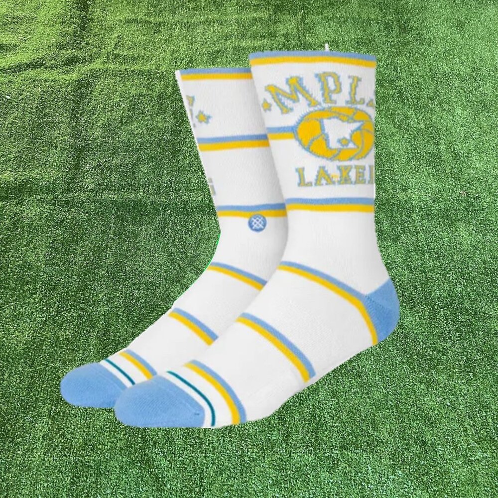 STANCE NBA Fans LA Lakers Old-school Style Retro White Crew Socks Size L NEW
